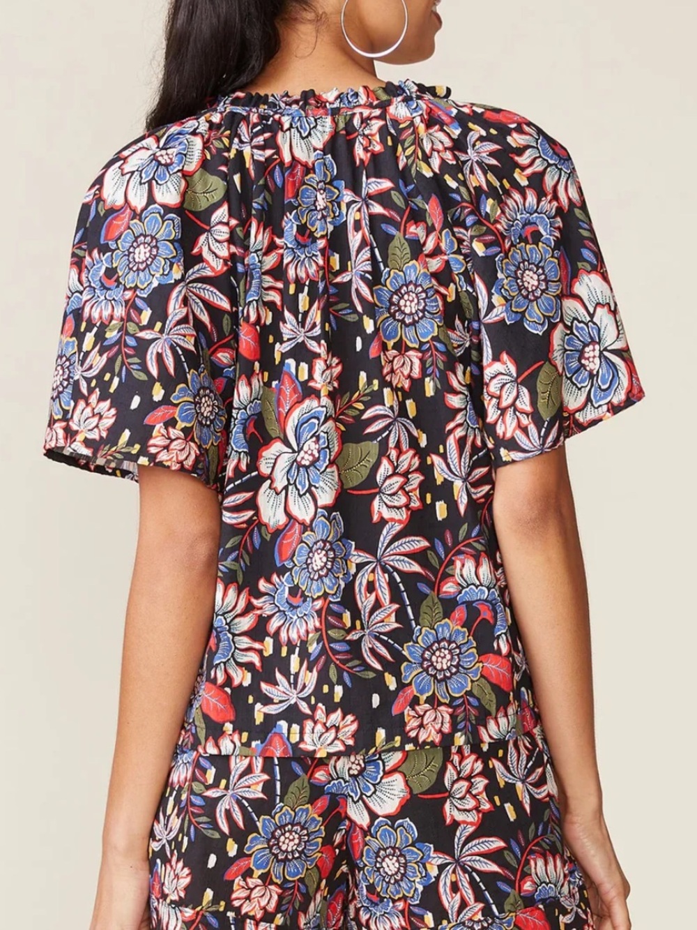 Anthem the Label Women's Black Floral Short-Sleeve Blouse - Multicolor Print